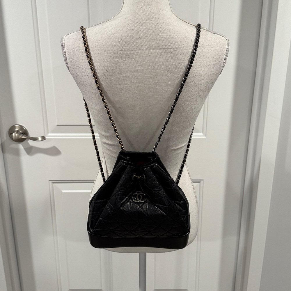 CHANEL Gabrielle Mini Backpack Chain Bag in Quilted Black Leather - Picture 14 of 16